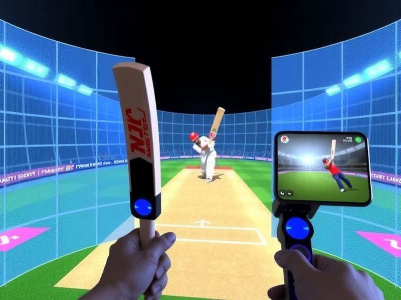 VR Cricket Fantasy League Gameplay - Batting in Virtual Reality VR Cricket Fantasy League gameplay showing a player using VR controllers to bat in a virtual stadium