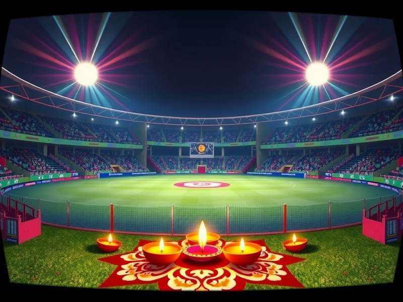 VR Cricket Fantasy League - Diwali Special Localization VR Cricket Fantasy League Diwali special event showing virtual stadium decorated with diyas and rangoli
